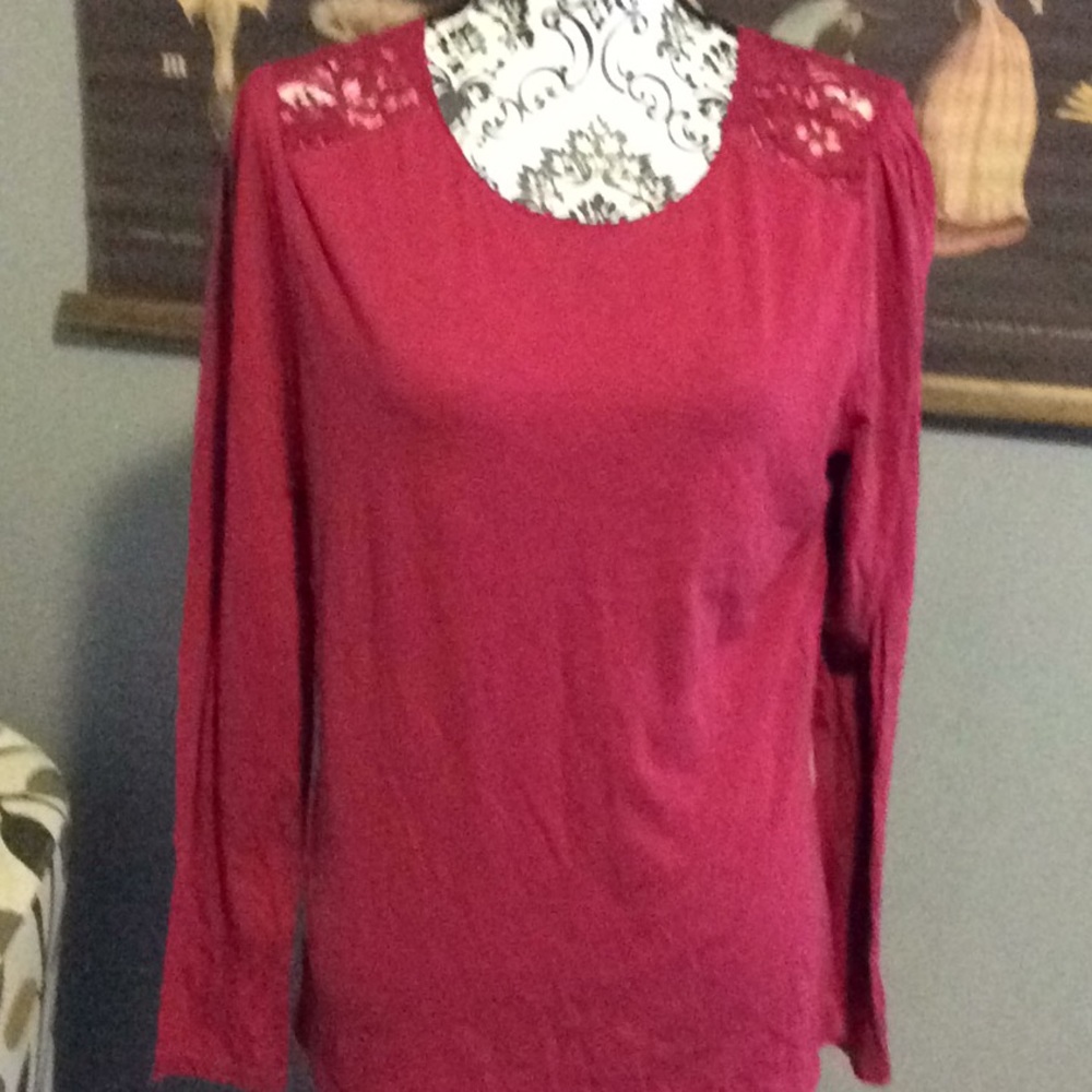 Anne Taylor LOFT Lace Shoulder Top Large